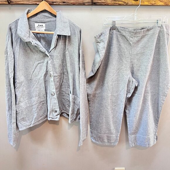 Flax By Jeanne Engelhart Gray‎ Jacket & Pants Set Womens Large - Picture 1 of 5